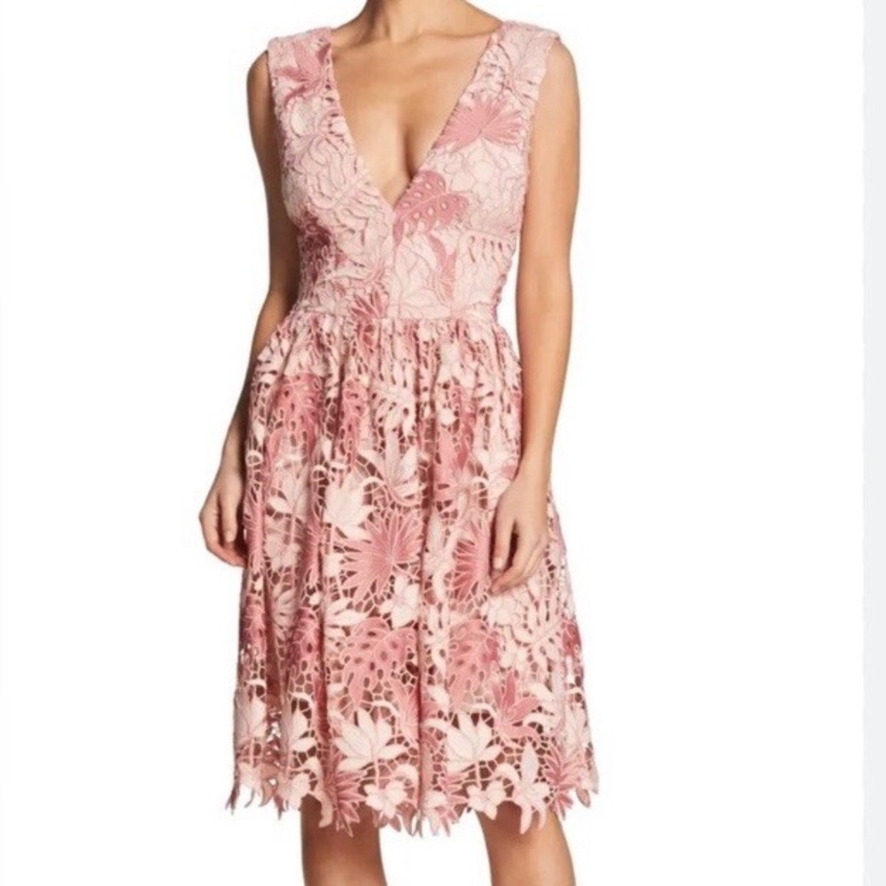 Dress the Population Blush Floral Lace Midi Dress